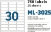 Picture of 46-002 Maco Laser/Inkjet Labels 1x2-5/8 (750) #ML-3025